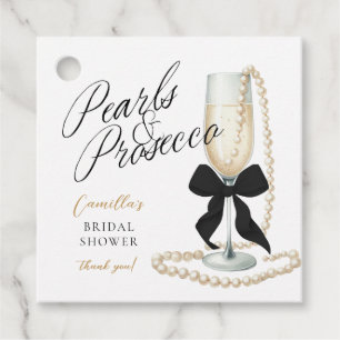 Étiquettes Cadeau Perles & Prosecco Nœud Noir Enterrement de Vie de
