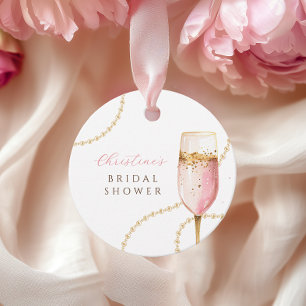 Étiquettes Cadeau Perles & Prosecco Rose Doré Baby Shower de Mariage
