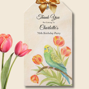 Étiquettes-cadeau Perroquet de fête d'anniversaire 70 ans avec Tulip