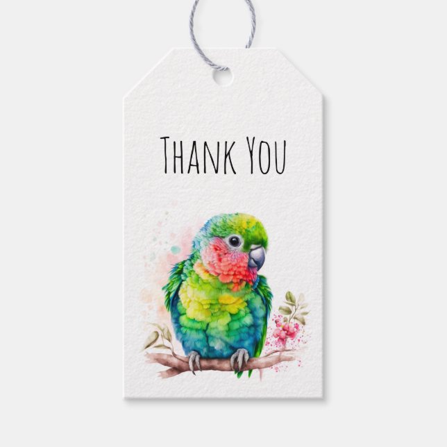 Étiquettes-cadeau Perroquet vert - Merci d'oiseau bébé mignon (Devant)