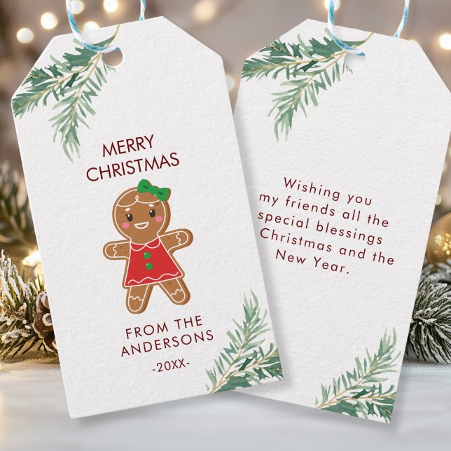 Étiquettes-cadeau Personalisierte Weihnachts - Geschenkanhänger (Merry Christmas, Gingerbread - Girl - Cookie, Favor Tags.)