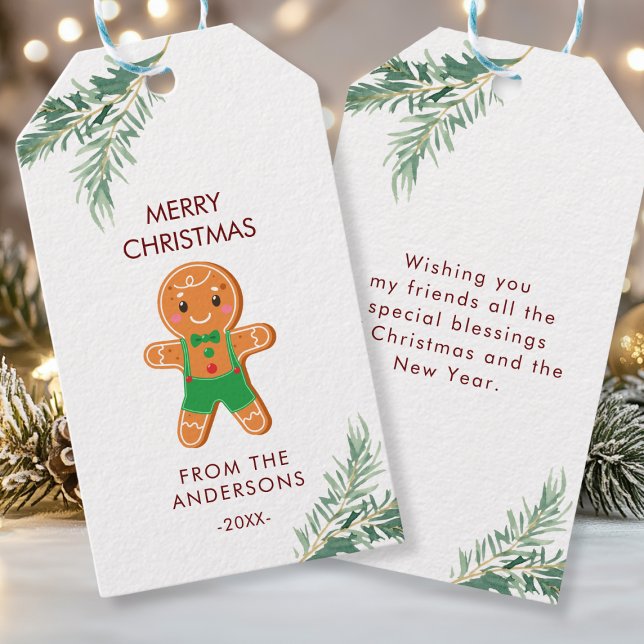 Étiquettes-cadeau Personalisierte Weihnachts - Geschenkanhänger (Merry Christmas, Gingerbread Cookie Favor Tag with your name & greetings. )