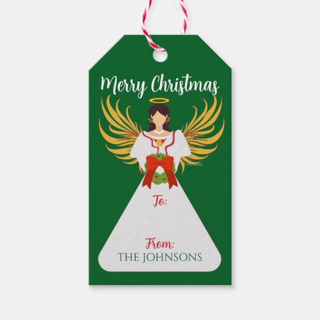 Étiquettes-cadeau Personalized Angel Christmas Green Wreath Gift Tag (Devant)
