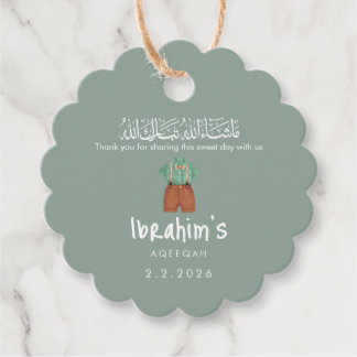 Étiquettes Cadeau Personalized Islamic Aqiqah Baby Boy Round Gift