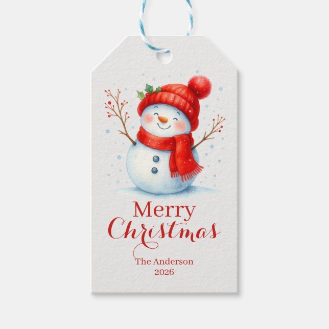 Étiquettes-cadeau Personalized Merry Christmas Snowman Custom Year  (Devant)