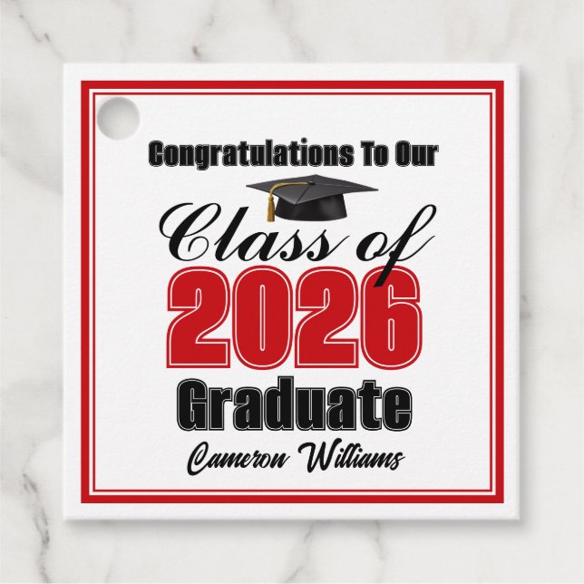 Étiquettes Cadeau Personalized Red Class of 2026 Graduation Party (Devant)