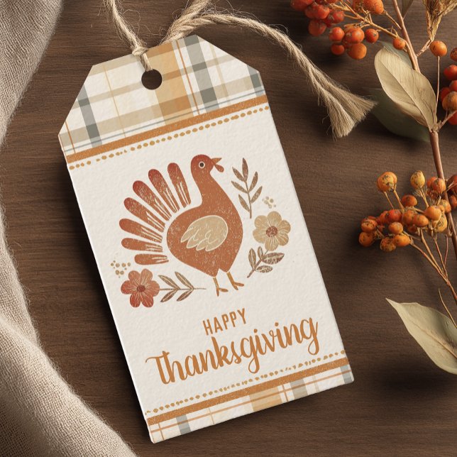 Étiquettes-cadeau Personalized Vintage Plaid Thanksgiving (Rustic Happy Thanksgiving Favor Tag)