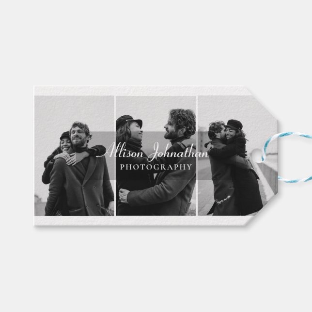 Étiquettes-cadeau personnalisation 3 photos script photo merci (Devant (Horizontal))