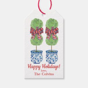 Étiquettes-cadeau Personnalisé Chinoiserie Topiary Christmas, Tartan