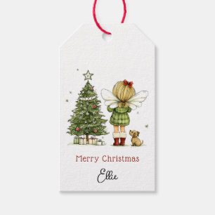 Étiquettes-cadeau Personnalisé Cute Cosy Fairy and Puppy Christmas