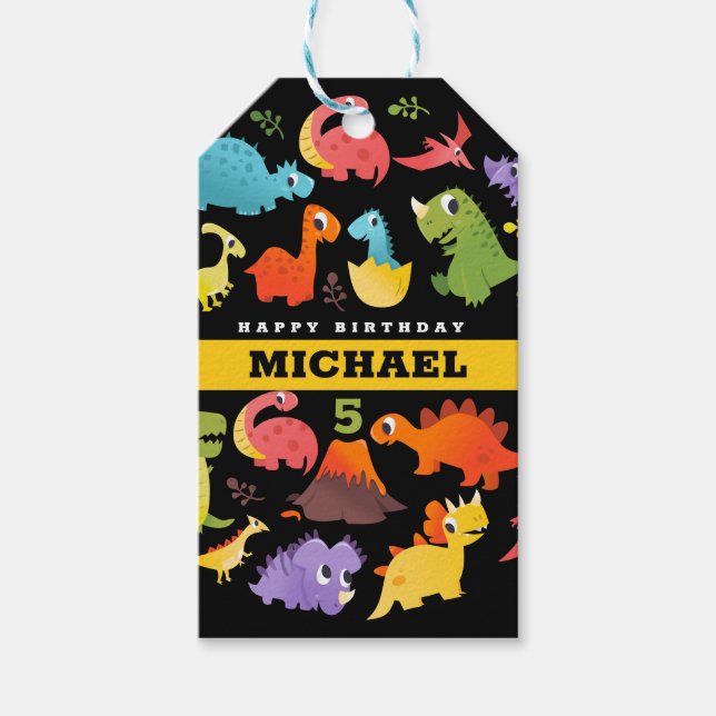 Étiquettes-cadeau Personnalisé Cute Dinosaur Favoriser & (Devant)