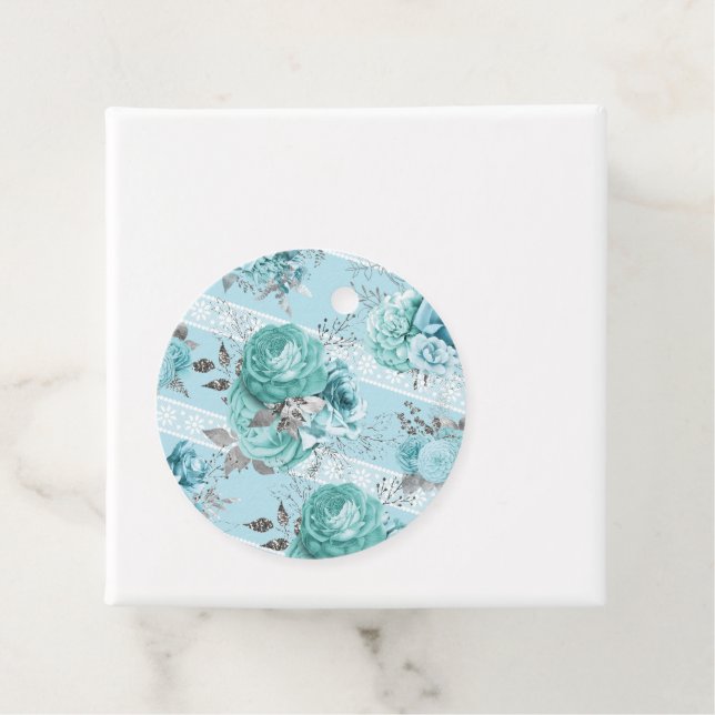 Étiquettes Cadeau Personnalisé Elegant Roses Bleu Détails dentelle (En situation)