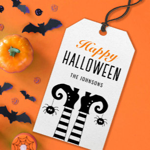 Étiquettes-cadeau Personnalisé Happy Halloween Witch Feet Blanc