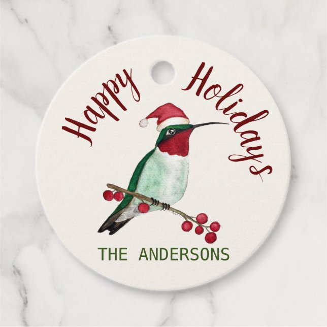 Étiquettes Cadeau Personnalisé Kraft Happy Holidays Père Noël Hummin (Devant)