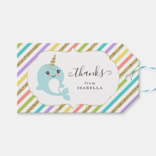 Étiquettes-cadeau Personnalisé Narwhal Rainbow Parties scintillant F