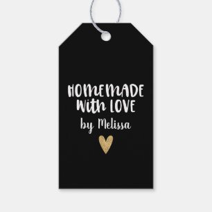 Étiquettes-cadeau Personnalisé Noir Fait Maison Avec Amour Coeur