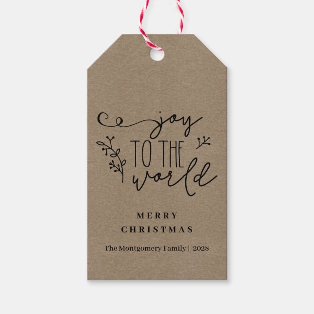 Étiquettes-cadeau Personnalisé Rustique Joyeux Noël Nom Kraft (Devant)
