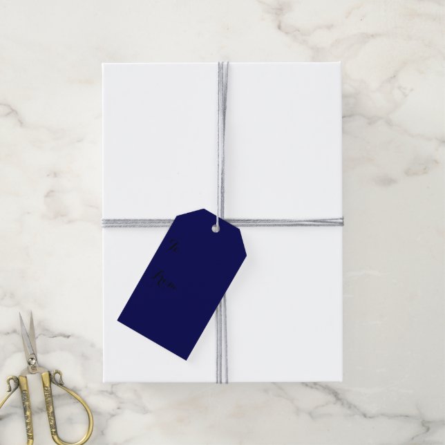 Étiquettes-cadeau Personnaliser bleu bleu couleur solide marine (Avec de la ficelle)