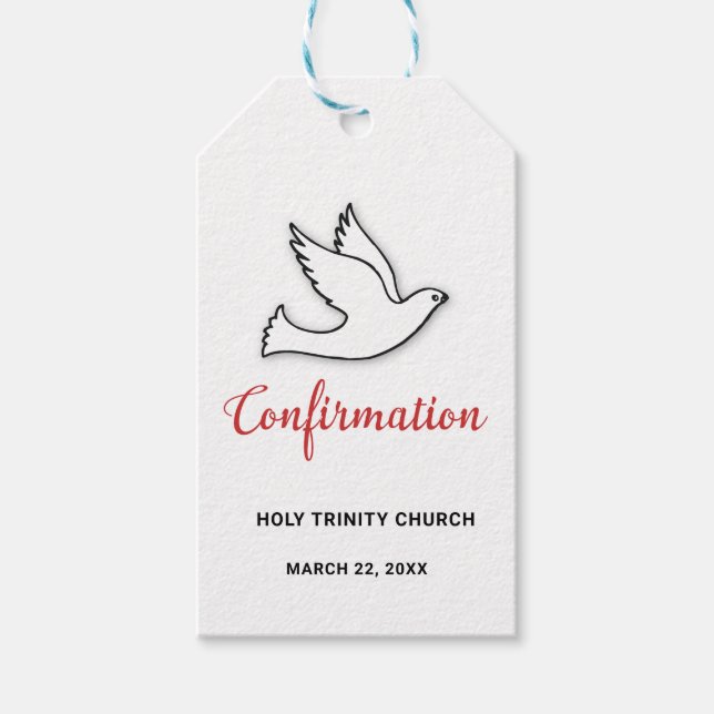 Étiquettes-cadeau Personnaliser de confirmation Dove avec rouge (Devant)