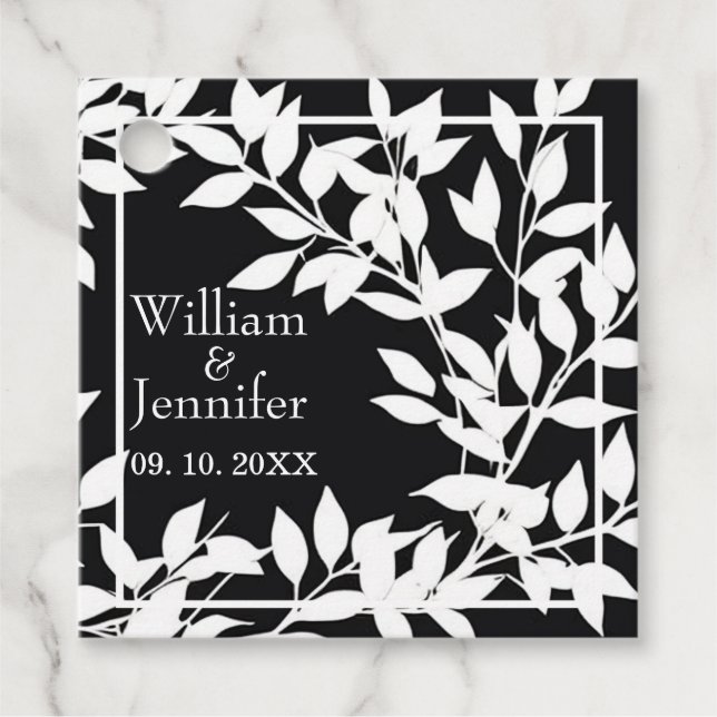 Étiquettes Cadeau Personnaliser Nom, Date Élégant Noir & Blanc dépar (Devant)