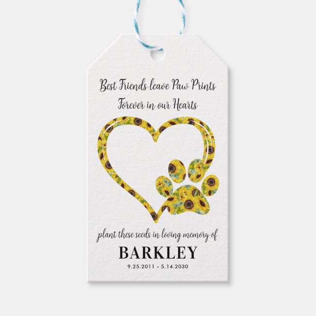 Étiquettes-cadeau Pet Memorial Seed Packet Empreinte de patte Heart  (Devant)