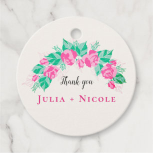 Étiquettes Cadeau Pétales de rose vert rose Fleurs Jardin Mariage