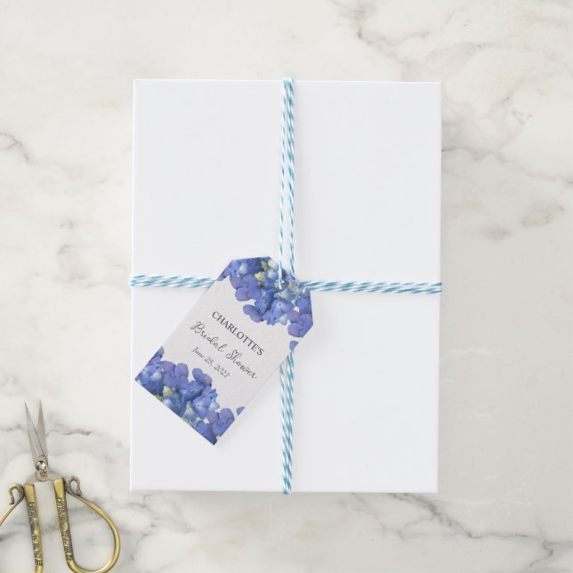 Étiquettes-cadeau Pétales d'Hydrangea Bleue Mariage Personnalisé (Avec de laficelle)