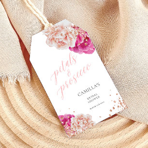 Étiquettes-cadeau Pétales et Prosecco Écriture Florale Rose Pailleté