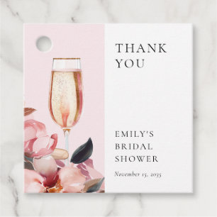 Étiquettes Cadeau Pétales et Prosecco Fête de Mariage Florale