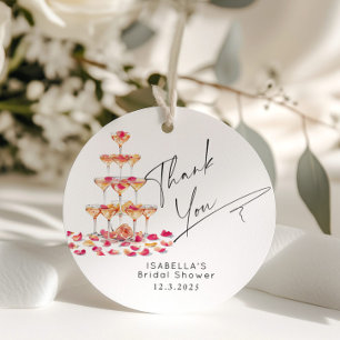Étiquettes Cadeau Pétales et Prosecco Rose vif Mariage Remerciements