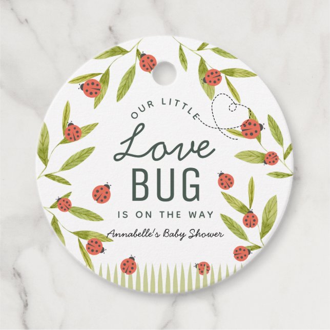 Étiquettes Cadeau Petit Amour Bug Ladybug Merci Baby shower feuille (Devant)
