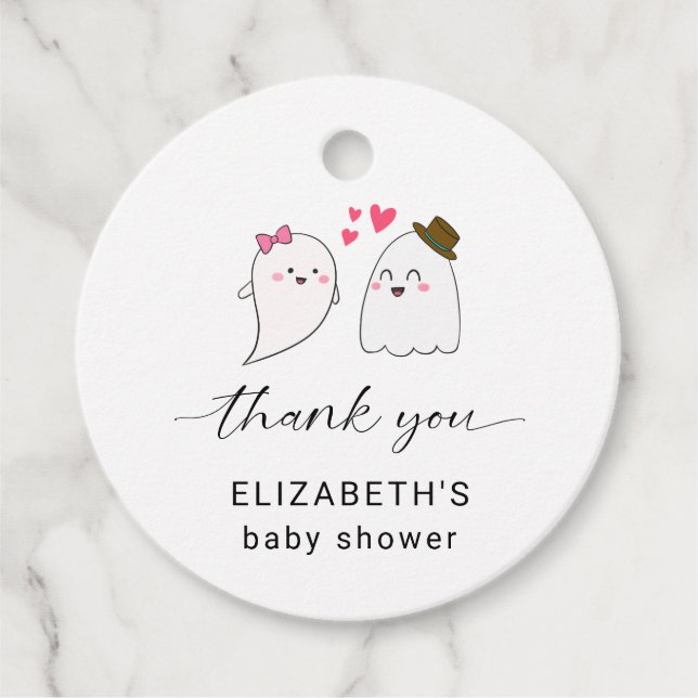Étiquettes Cadeau Petit Baby shower Boo Halloween Merci Script (Devant)