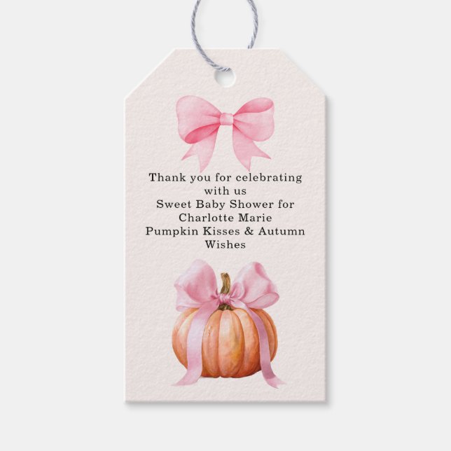 Étiquettes-cadeau Petit Baby shower Citrouille - Chute de Bow Rose (Devant)