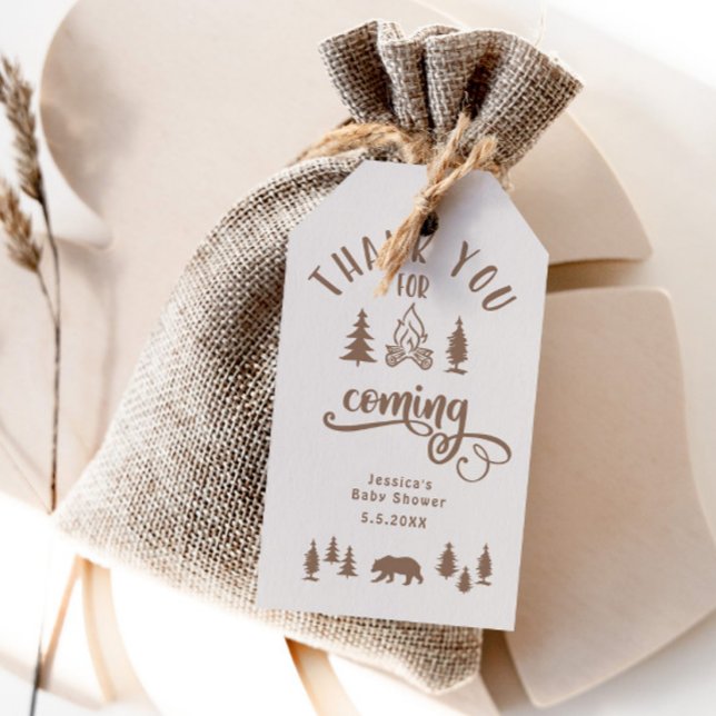 Étiquettes-cadeau Petit baby shower de forêt brun camper (Créateur téléchargé)