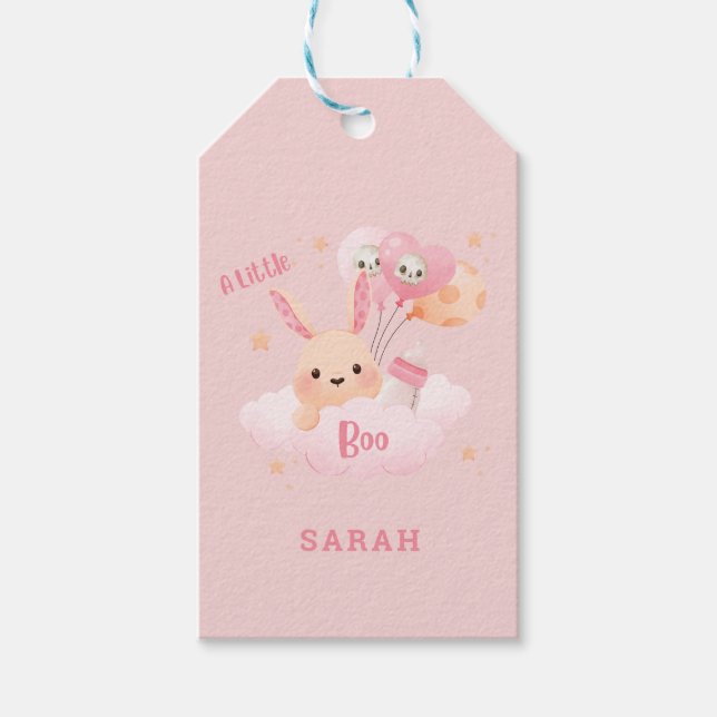 Étiquettes-cadeau Petit Baby shower d'Halloween rose Boo (Devant)