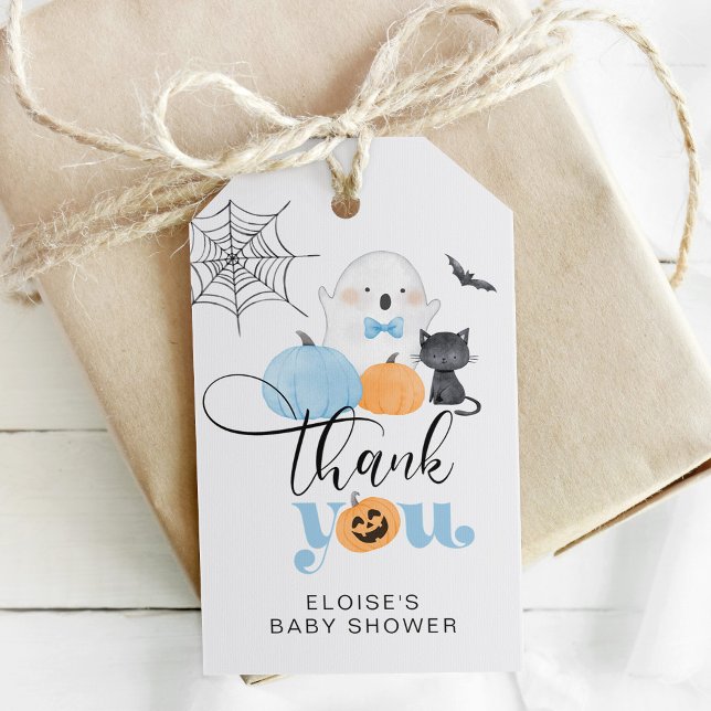 Étiquettes-cadeau Petit baby shower éffrayant bleu Boo merci (Créateur téléchargé)