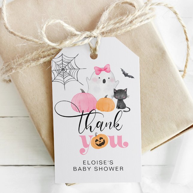 Étiquettes-cadeau Petit baby shower éffrayant rose Boo merci (Créateur téléchargé)