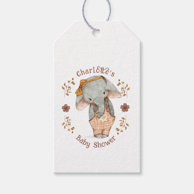 Étiquettes-cadeau Petit Baby shower Eléphant fille (Devant)