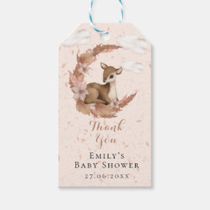 Étiquettes-cadeau Petit Bambi avec Fleurs Croissant Lune & Nuages