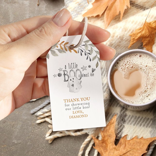 Étiquettes-cadeau Petit Boo Halloween Révélation du sexe Merci (Little Boo fall baby shower gift tags)