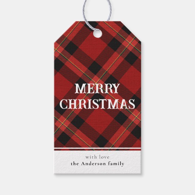 Étiquettes-cadeau Petit Buffle rouge simple Plaid Joyeux Noël (Devant)