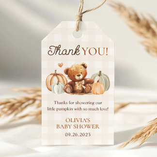 Étiquettes-cadeau Petit Citrouille En vichy Ours Baby shower d'autom