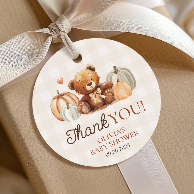 Étiquettes Cadeau Petit Citrouille En vichy Teddy Bear Baby shower d (Créateur téléchargé)