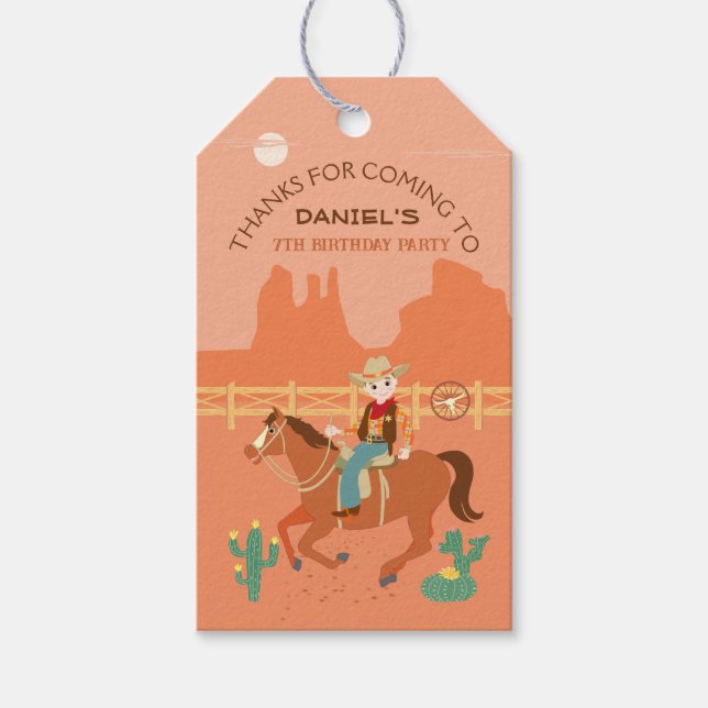 Étiquettes-cadeau Petit cow-boy cool et cheval fête d'anniversaire (Devant)