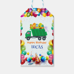 Étiquettes-cadeau Petit Dinosaur camion à ordures ballon d'anniversa