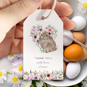Étiquettes-cadeau Petit Lapin Floral Amour Coeur Merci