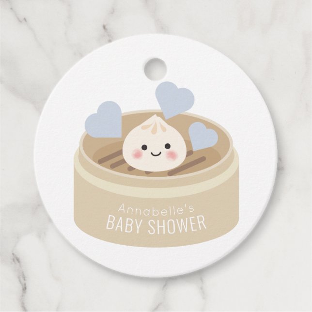 Étiquettes Cadeau Petit Merci en Baby shower bleu Dumpling (Devant)