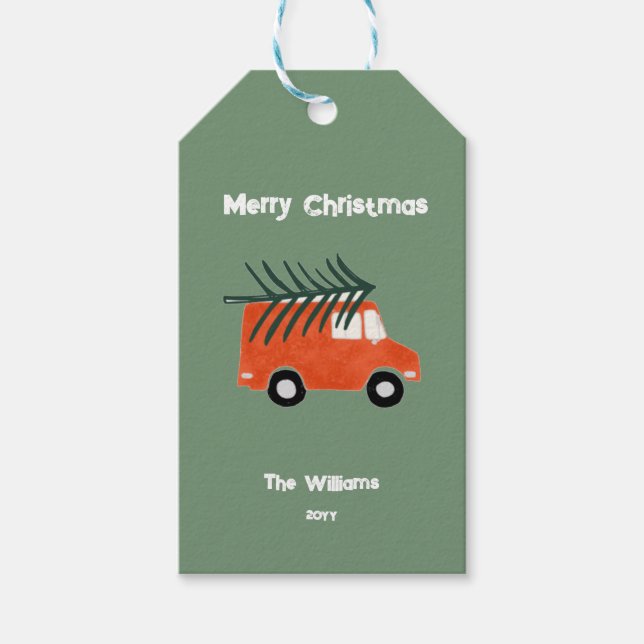 Étiquettes-cadeau Petit Noël Ferme Rouge Camion Vert (Devant)