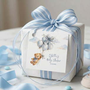 Étiquettes Cadeau Petit Nounours Ballons Bleus Nuages Petit Garçon