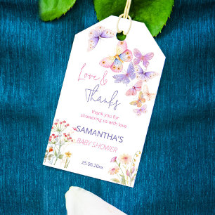 Étiquettes-cadeau Petit papillon fleur sauvage baby shower merci